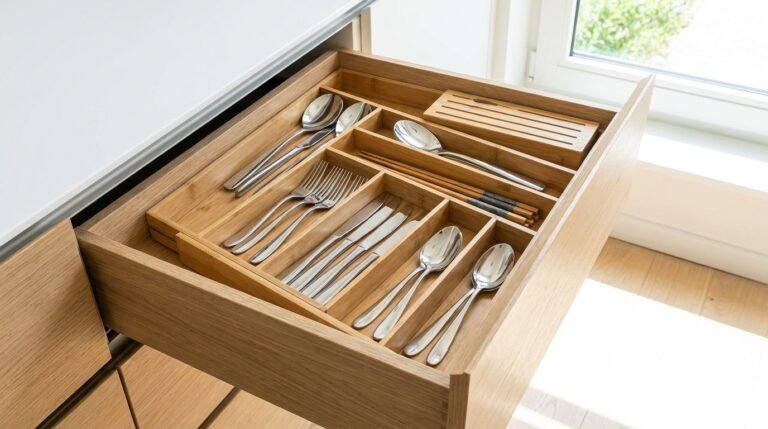 Drawer-divider-_-A-beautifully-organized-modern-under-counter-drawer-with-a-stunning-bamboo-expandable-organizer-holding-matching-silverware.-Bright-natural-lighting
