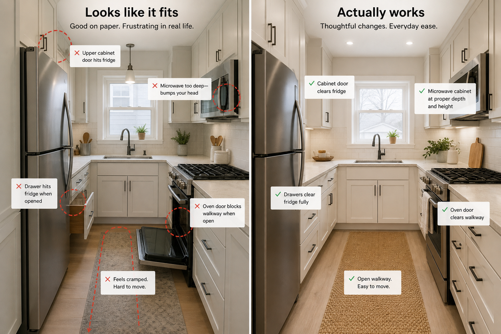 Looks like it fits” vs. “actually works” small kitchen comparison - Best Kitchen Tables for Small Spaces.
