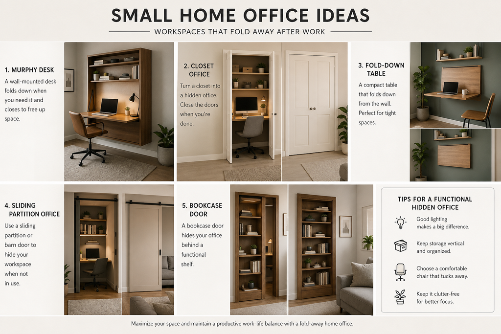 Small home office ideas with a workspace that folds away after work