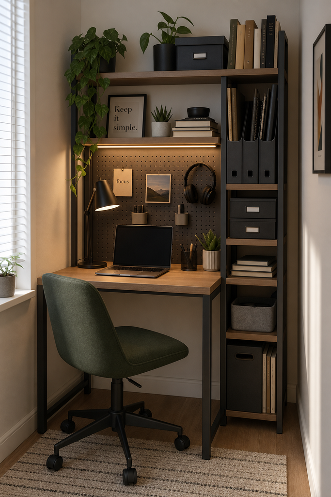Small desk with practical vertical storage