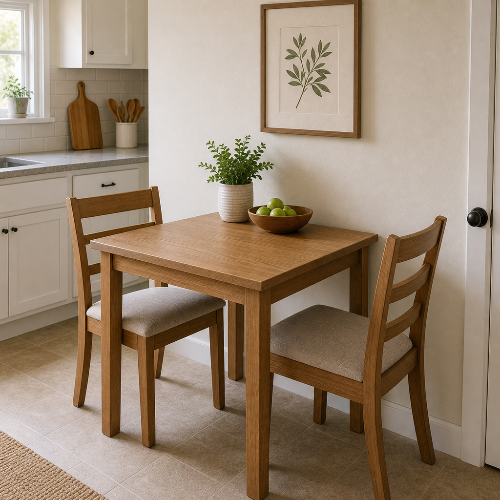 Best Kitchen Tables for Small Spaces: Square kitchen table tucked against a wall